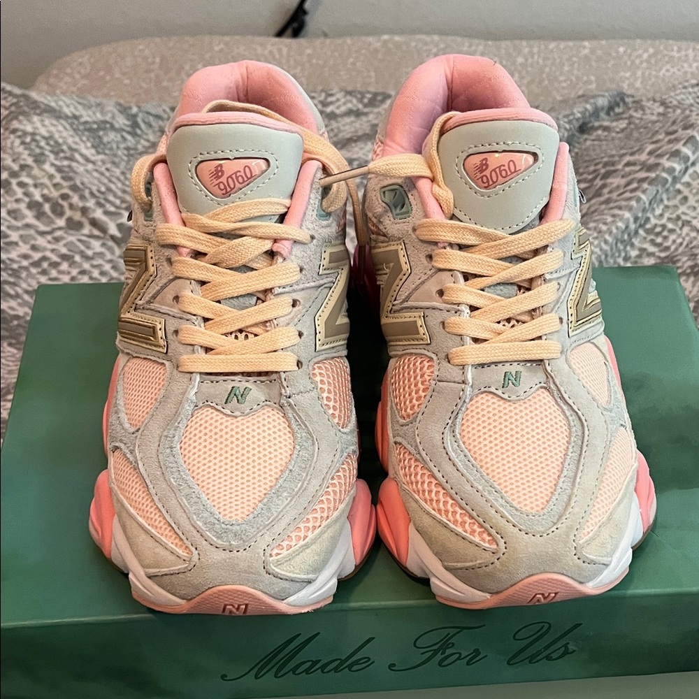 New Balance 9060 Peach and Gray Sneakers